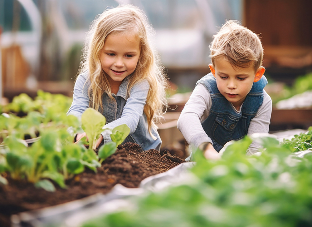 Children Gardening Outside